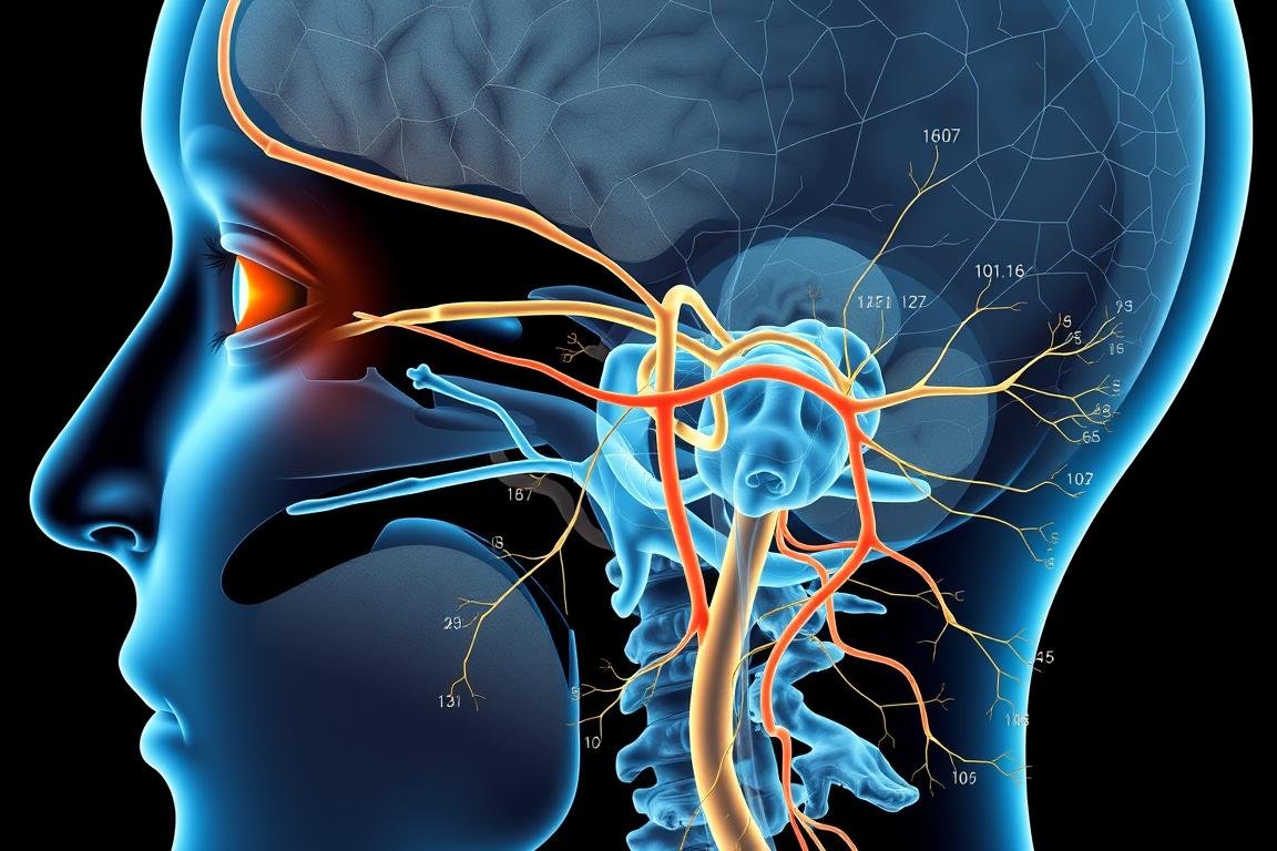 Anatomical illustration showing nerve connections between right eye and body organs