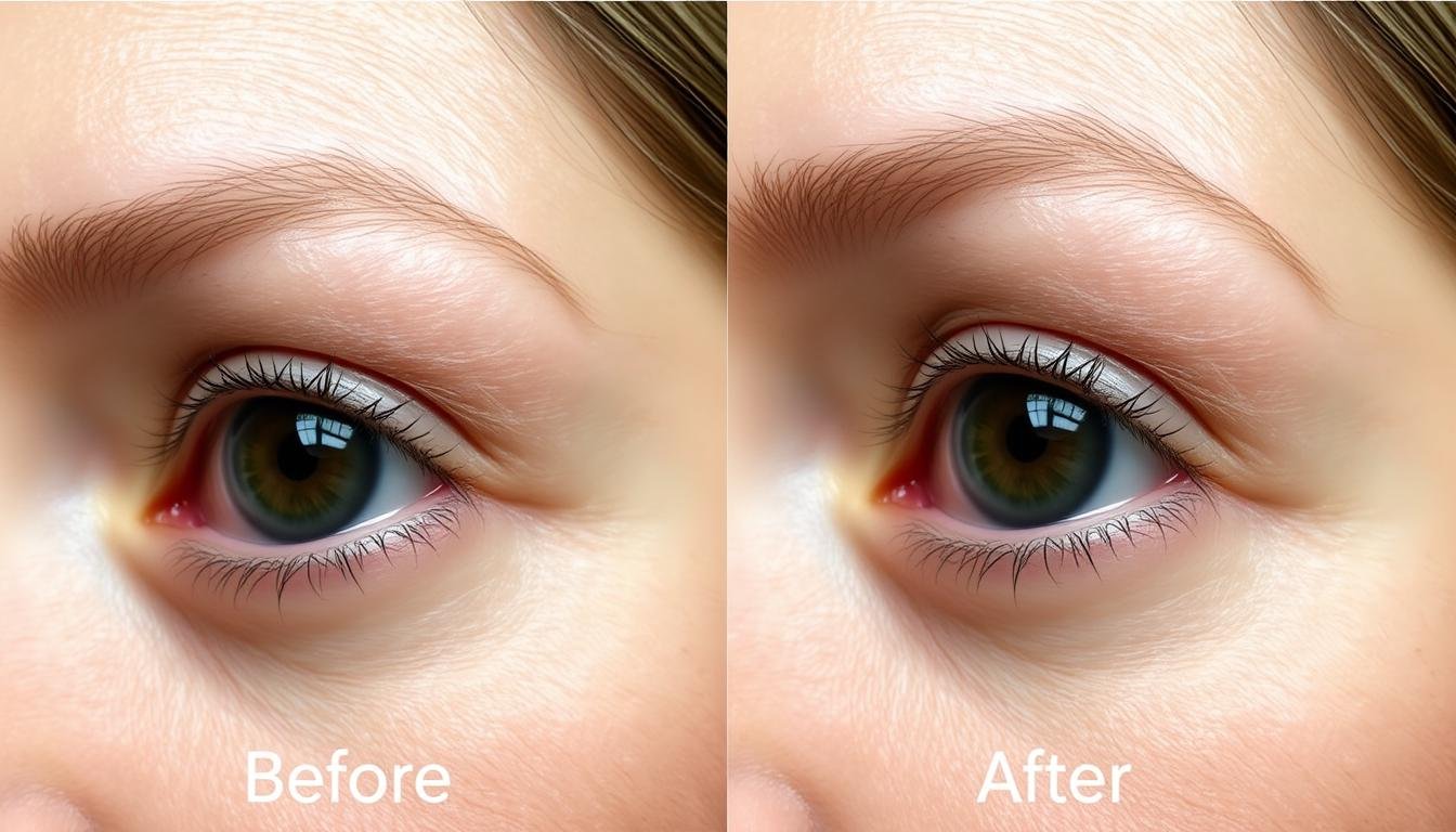 Before and after comparison showing improvement in eye stress rings