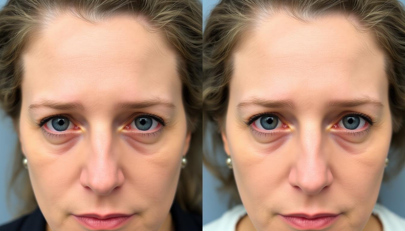 Before and after comparison showing improvement in eye stress rings