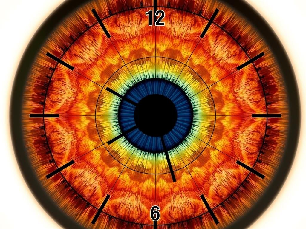Clock-face representation of iridology chart left eye showing major organ zones