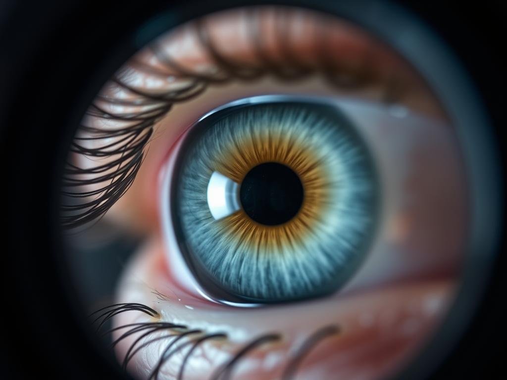Close-up of an Iriscopio lens capturing an iris image