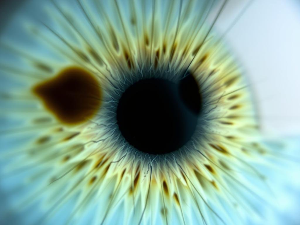 Close-up of an iris showing lacunae or crypts - common iridology examples of structural changes