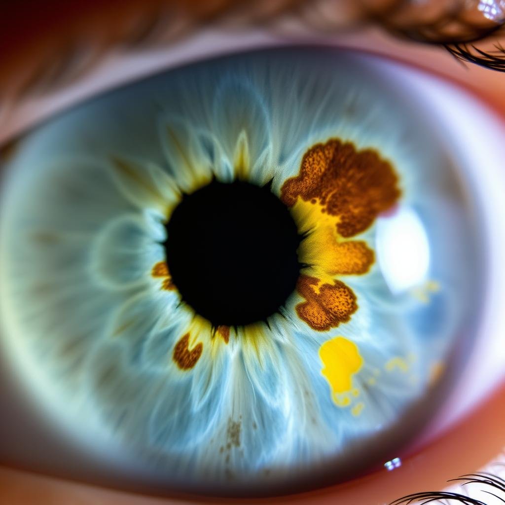 Color variations in left eye iris showing different hues in specific zones