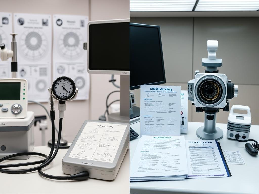 Comparison of conventional medical diagnosis equipment alongside iridology tools