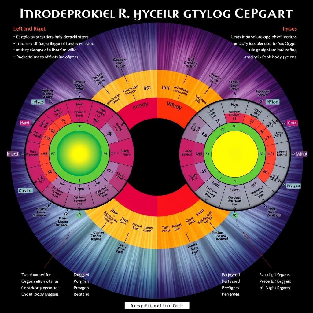 Detailed iridology chart showing organ correlations for iris diagnosis