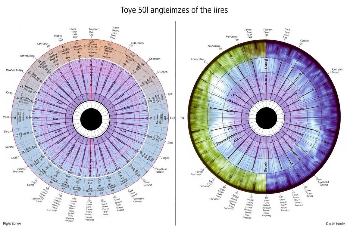 Detailed iridology chart showing the mapping of organs to specific iris zones