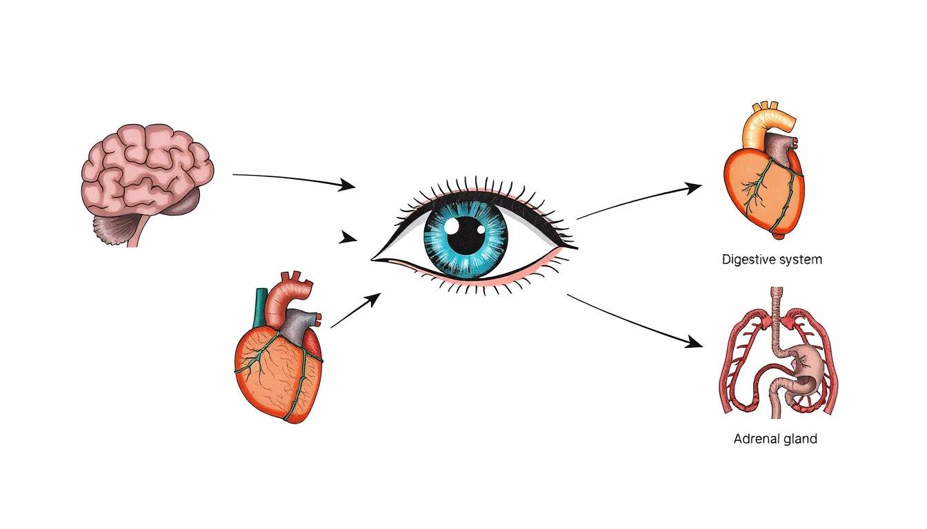 Diagram showing how stress affects different body systems connected to eye health