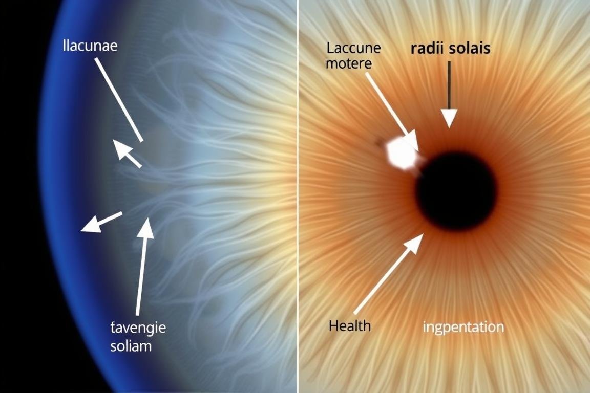 Different iris markings in left eye with their health interpretations