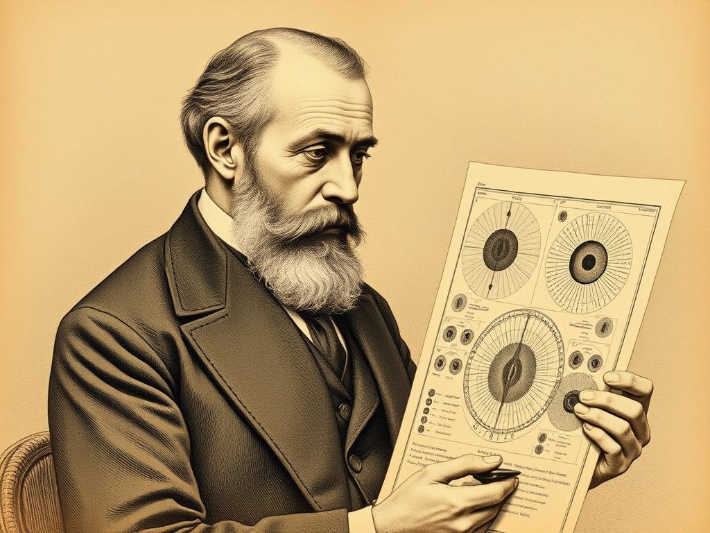 Dr. Ignatz von Peczely, the founder of modern iridology, examining an iris chart