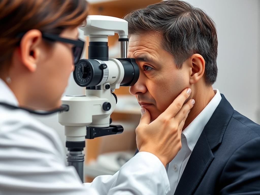 Eye doctor examining a patient's eyes
