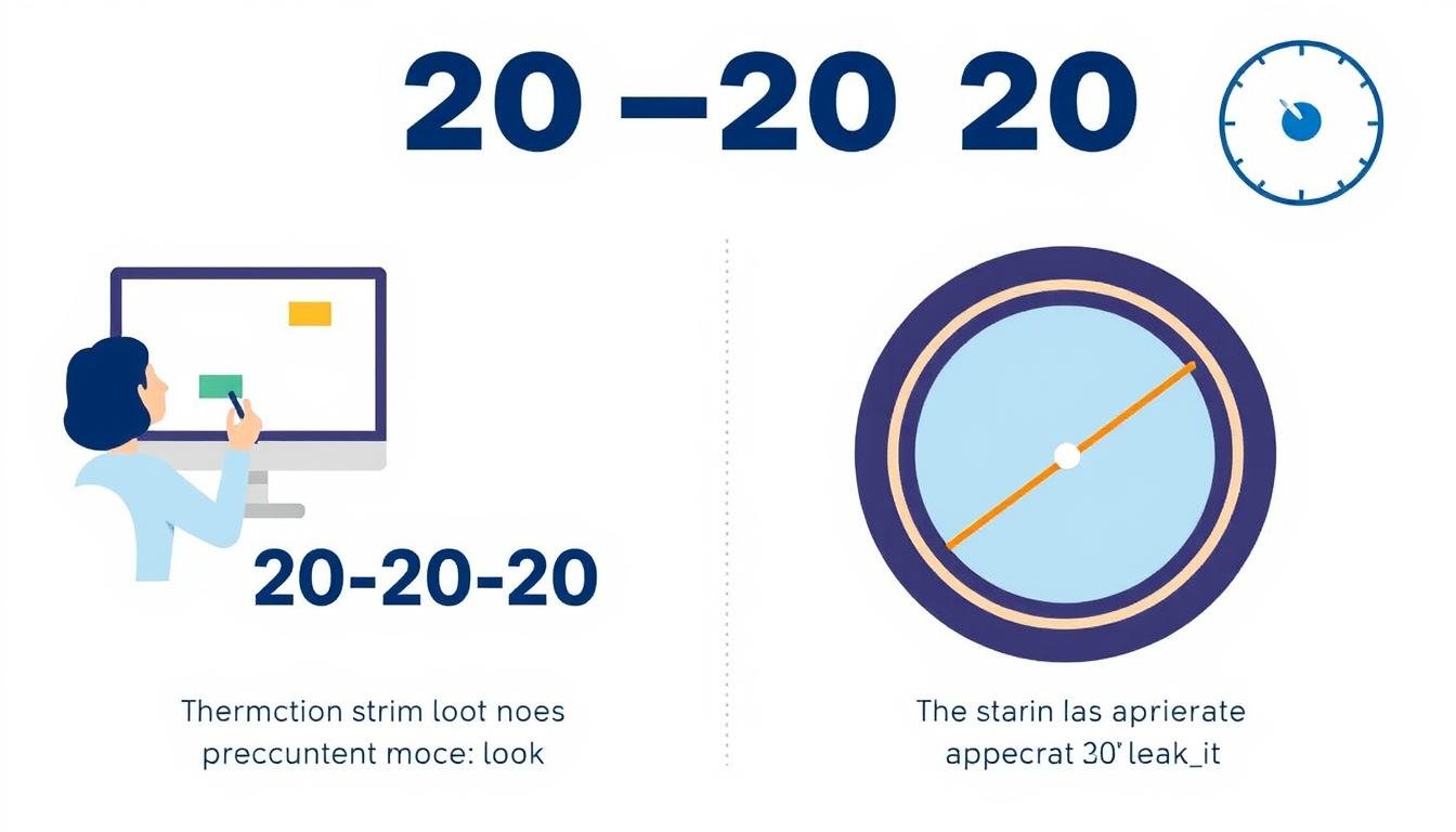 Illustration of the 20-20-20 rule for preventing eye stress rings