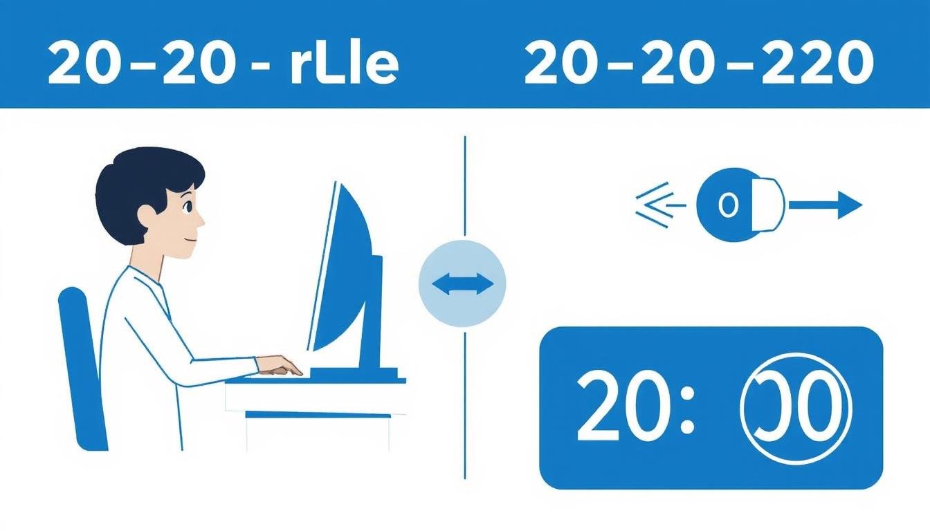 Illustration of the 20-20-20 rule showing a person looking away from screen