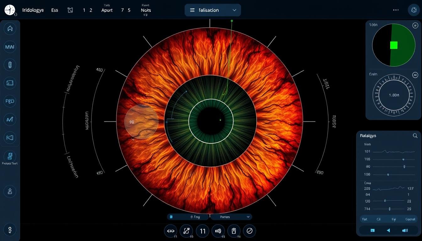 Interactive digital iridology chart left eye with hoverable zones