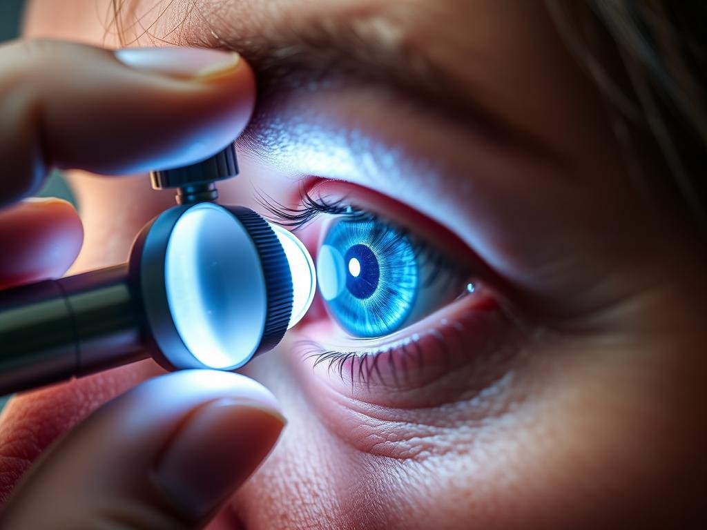 Iridólogo analizando un iris con una lupa especializada