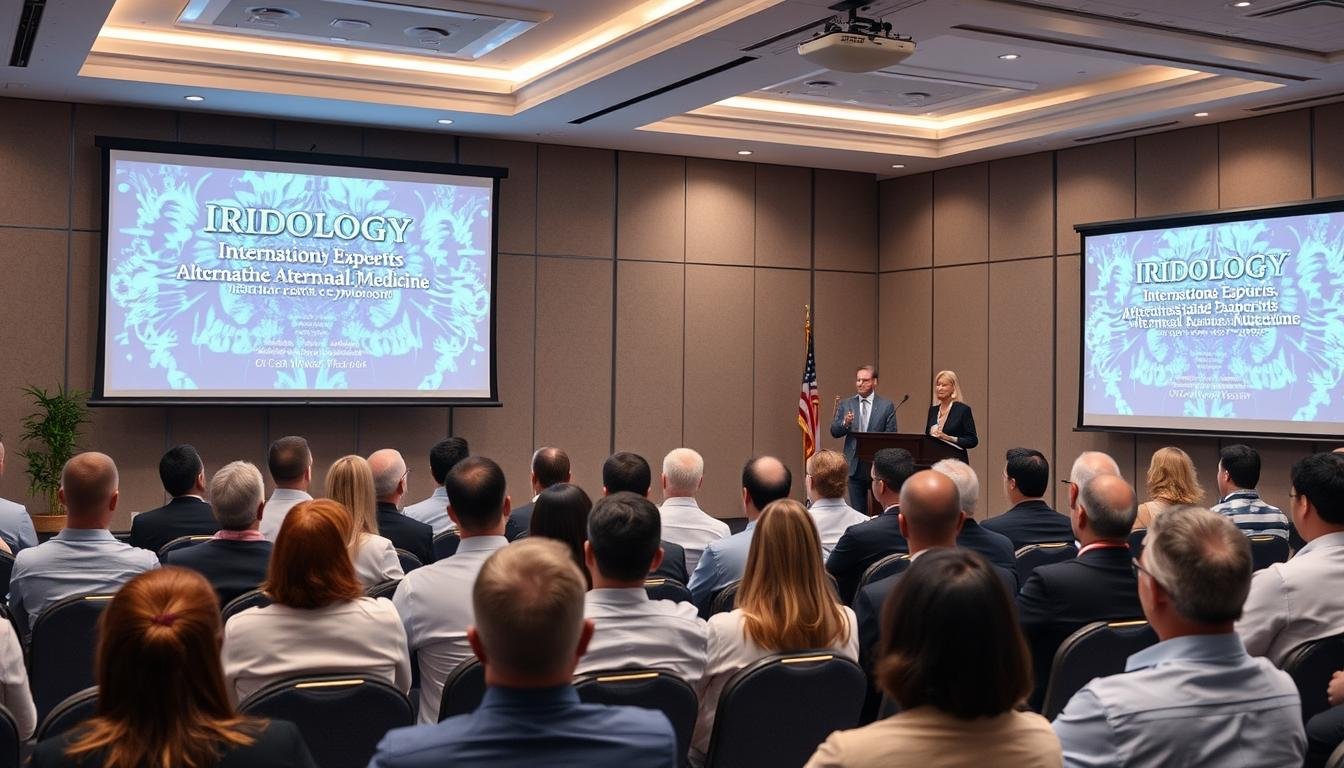 Iridology experts sharing certification experiences at international conference