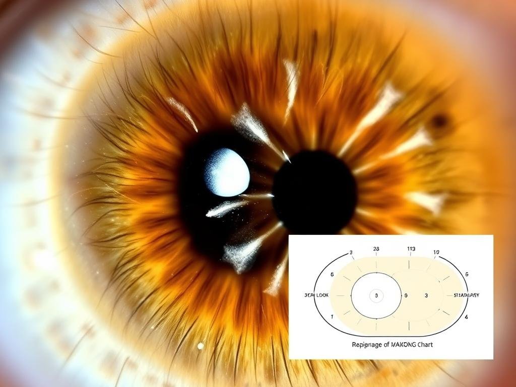 Iris photograph highlighting respiratory zone markings at 3 o'clock position
