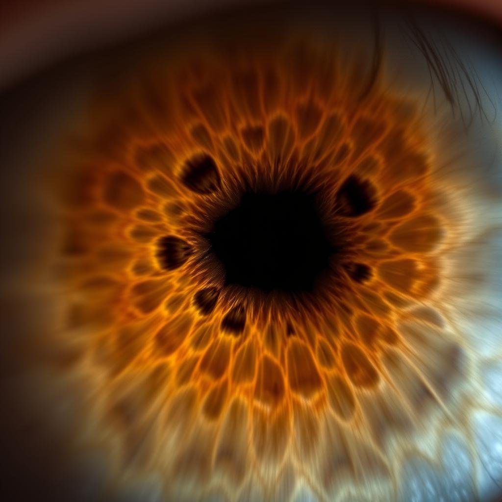 Iris showing lacunae or lesions that iridologists link to organ dysfunction