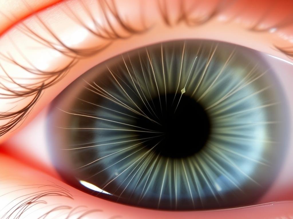 Iris showing transversal fibers crossing normal radial pattern - iridology examples of tissue damage
