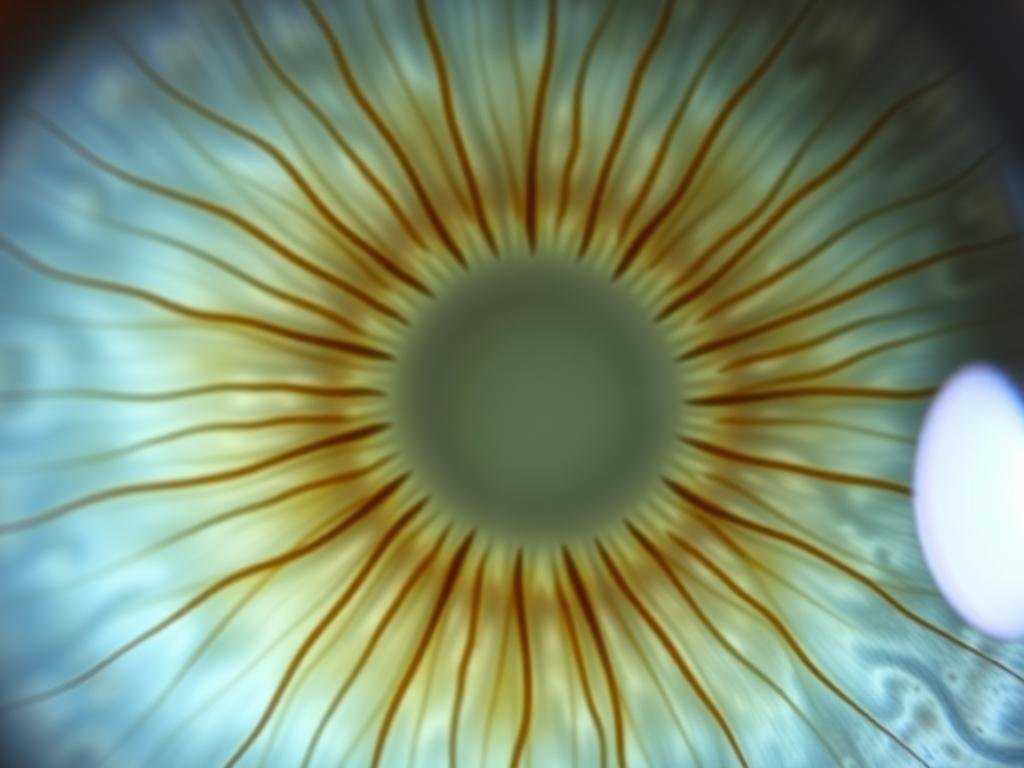 Iris with radial furrows extending from pupil - iridology examples of stress patterns
