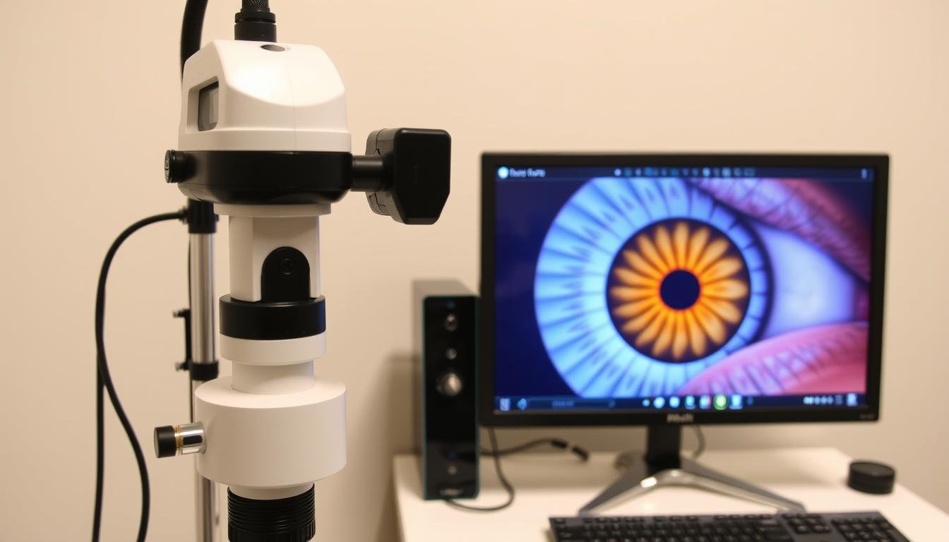Modern digital iridology equipment capturing high-resolution images of the iris for analysis