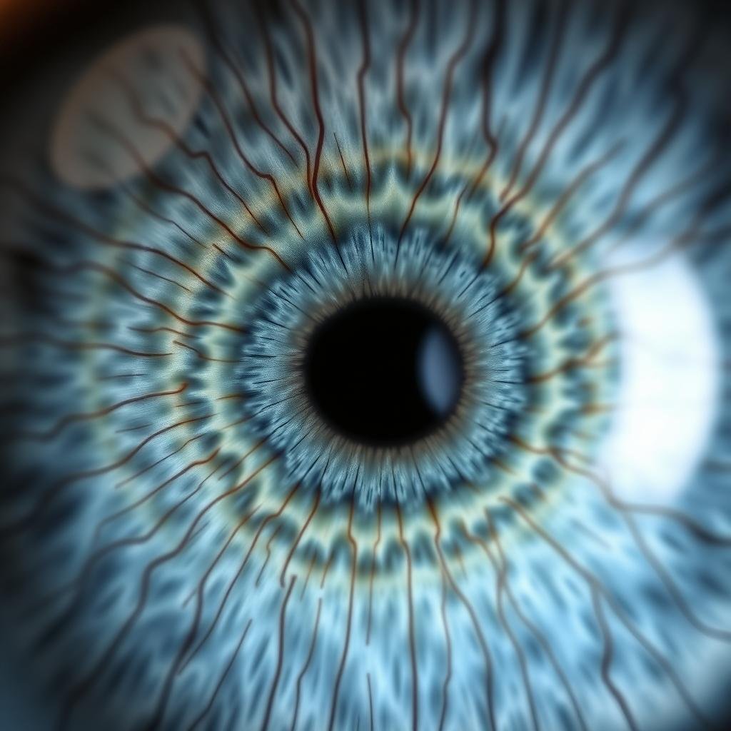 Nerve rings in left eye iris showing circular patterns indicating stress