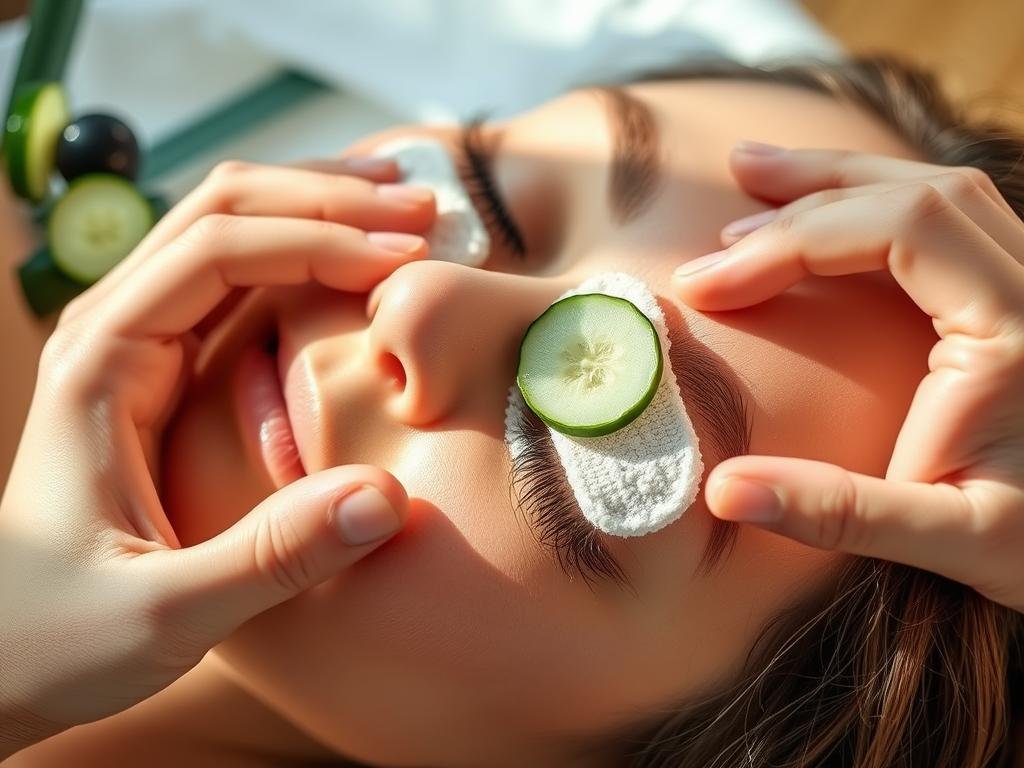 Person applying cold compress to treat eye stress rings