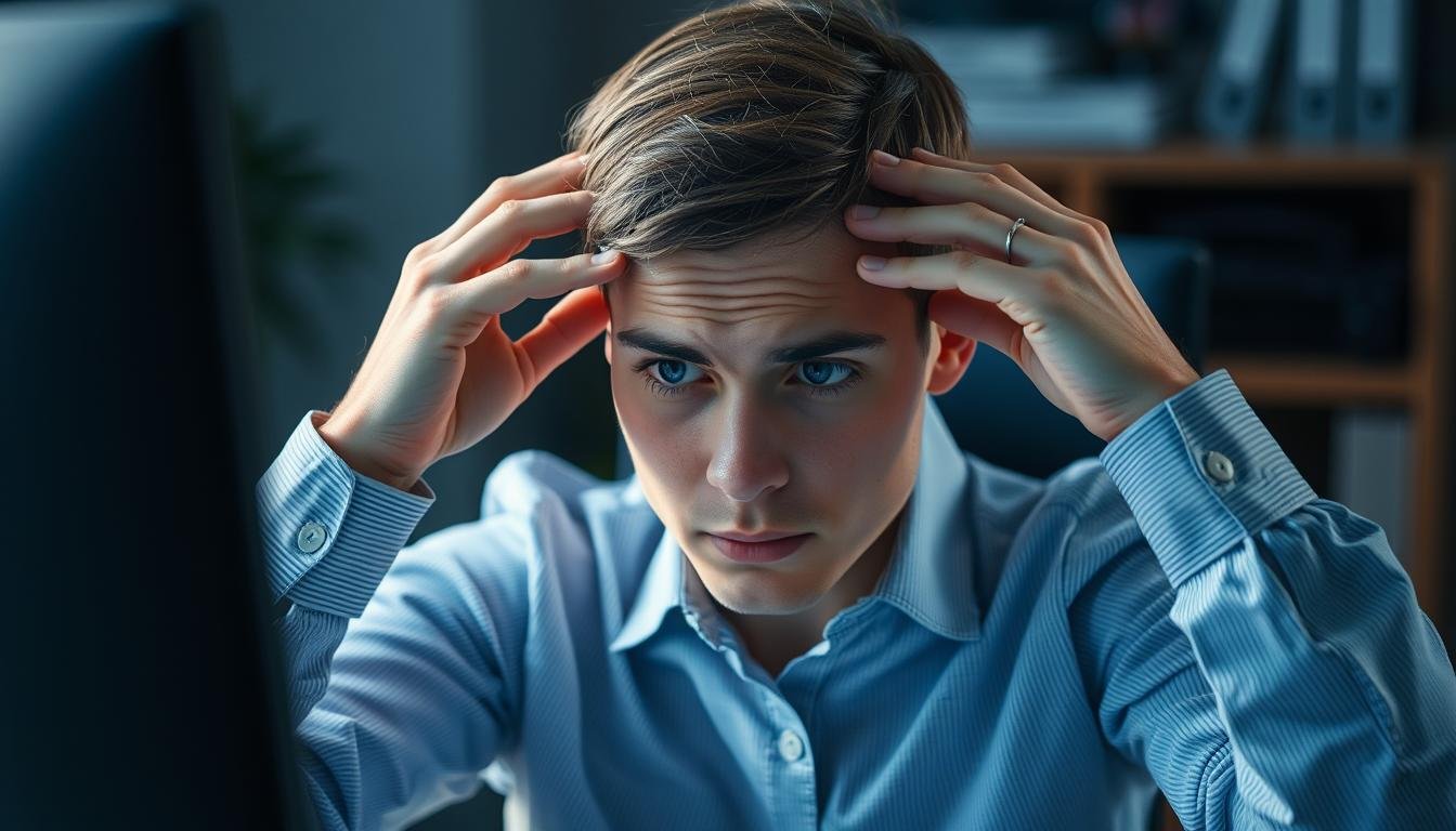 Person experiencing stress with visible eye strain