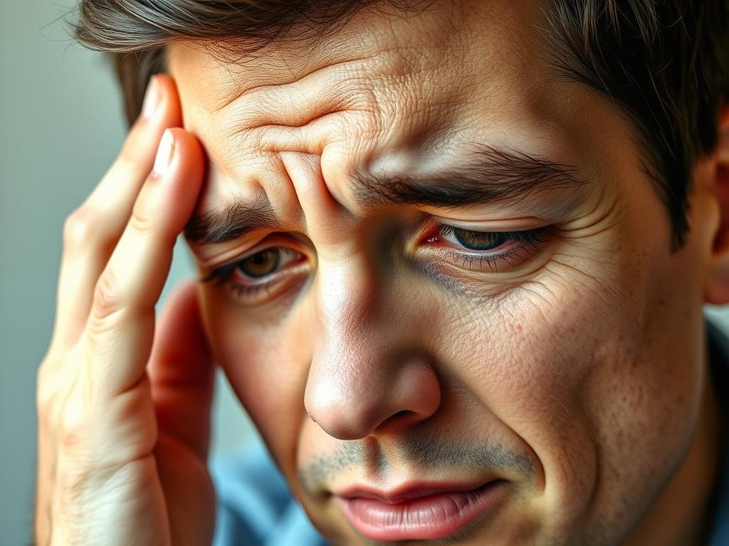Person rubbing tired eyes showing symptoms of eye strain