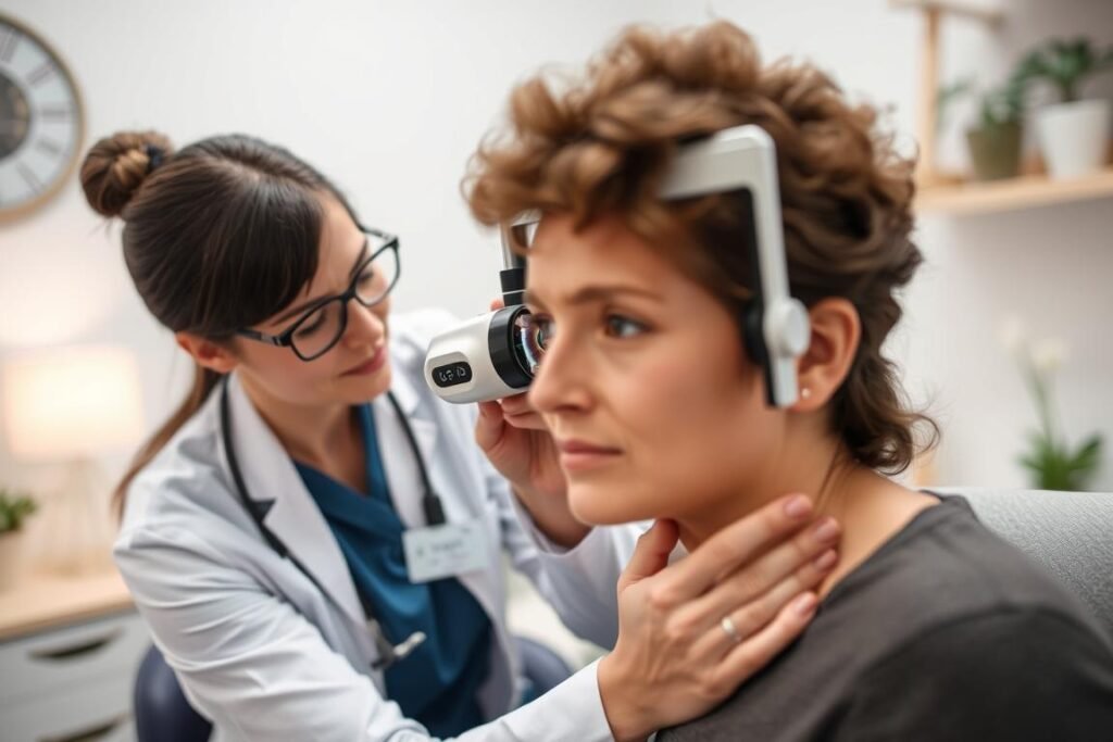Practitioner using the Pebble 8.2 Iridology Camera with a patient