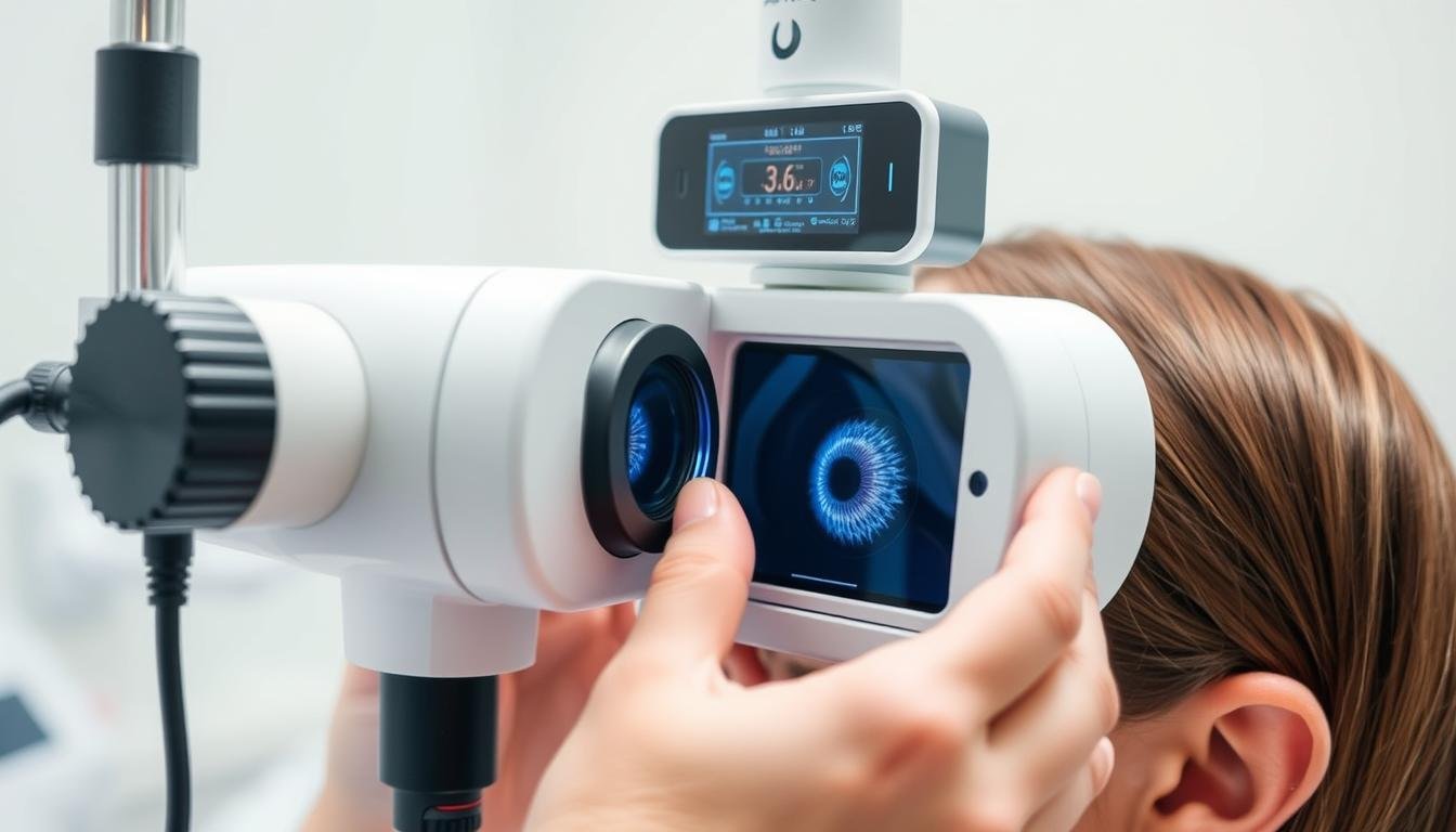 Professional Iriscopio device being used to examine a patient's iris