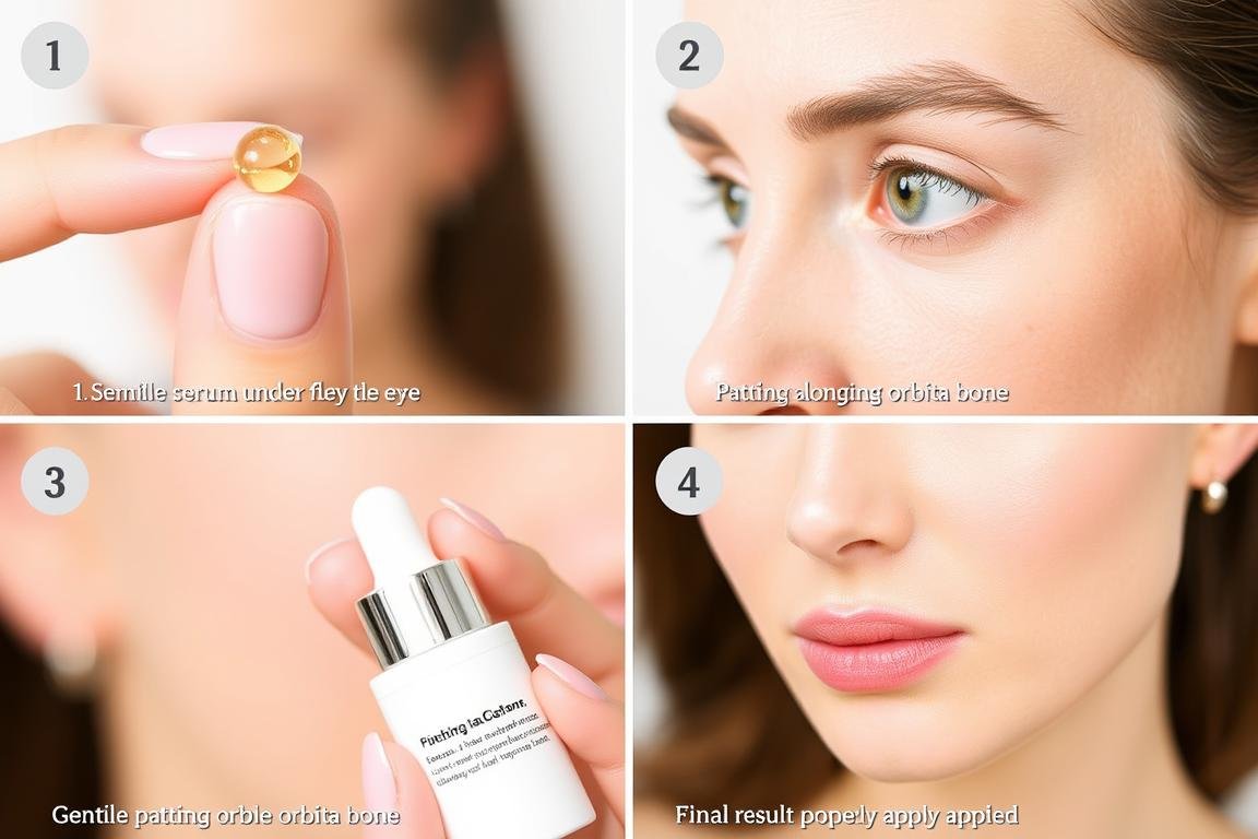 Proper application technique for eye serum to treat eye stress rings