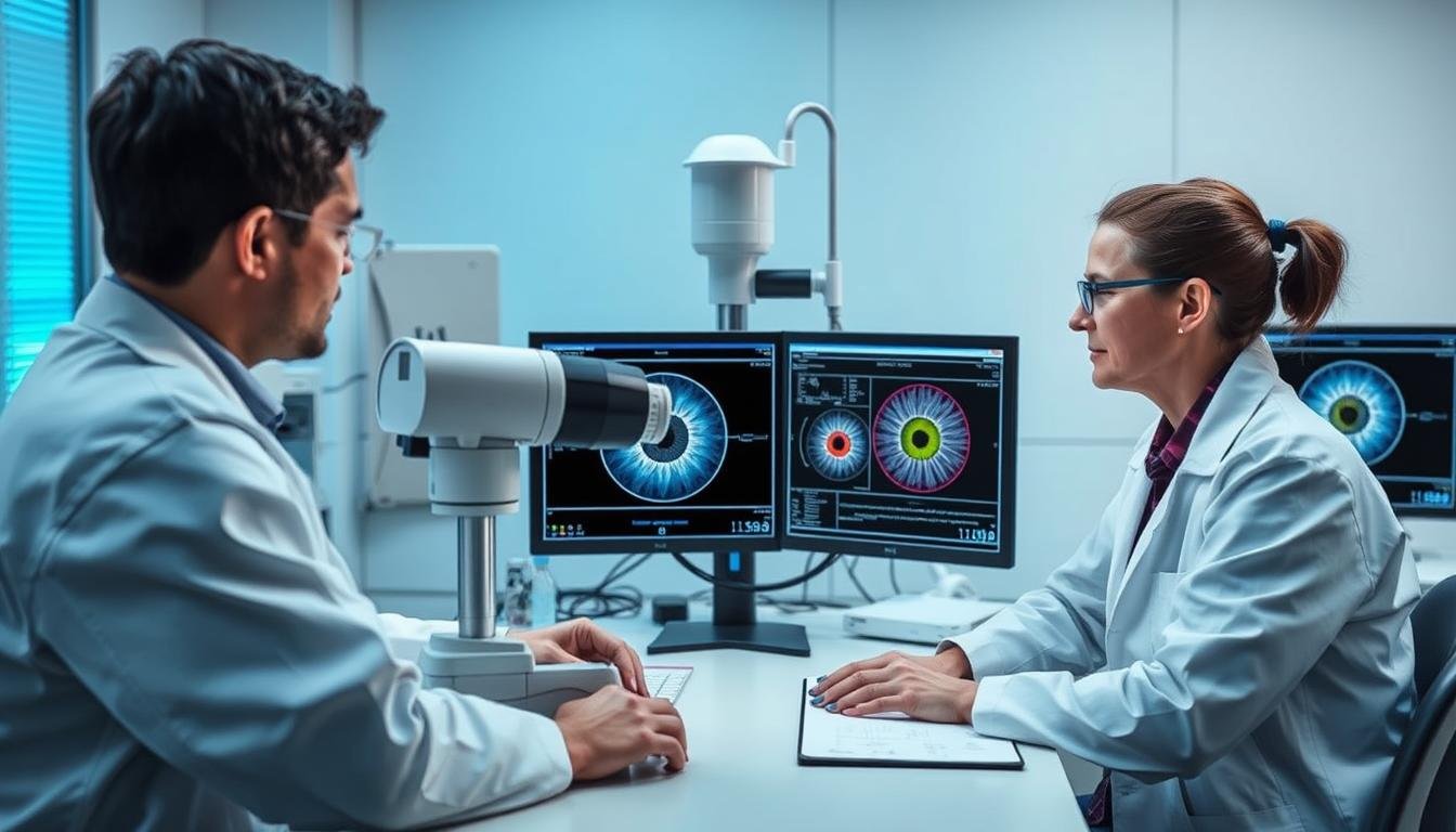 Scientific research being conducted to test iridology claims in a laboratory setting