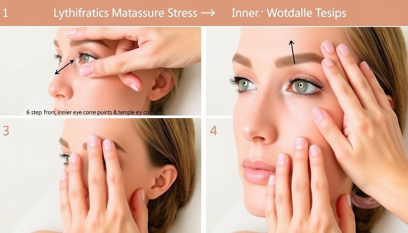 Step-by-step lymphatic drainage massage technique for eye stress rings