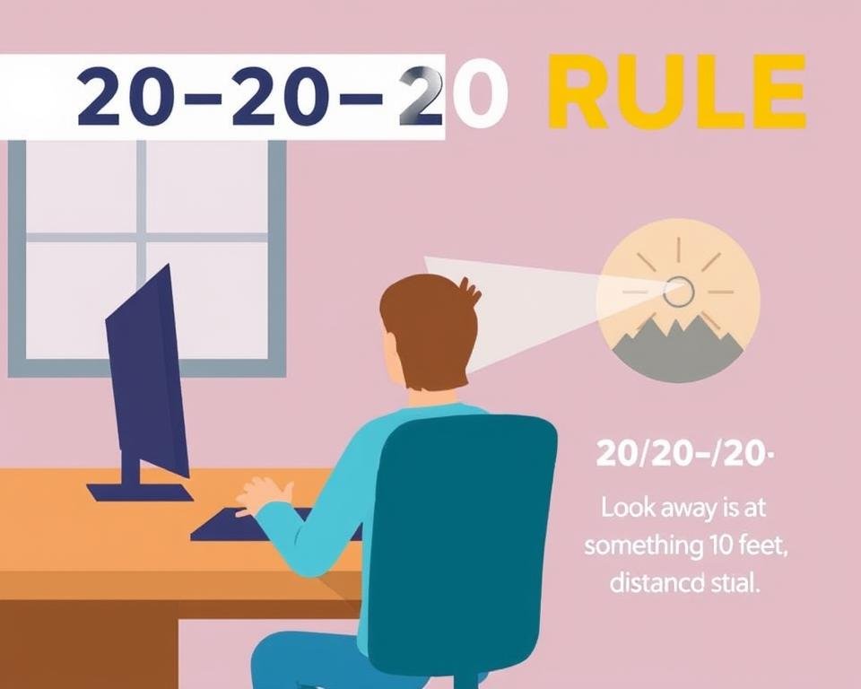 The 20-20-20 rule for eye strain relief illustrated