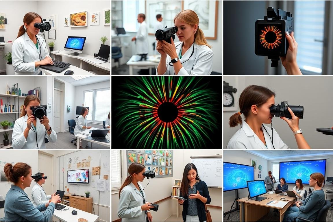 Various health practitioners using Maikong 12MP iridology cameras in different settings