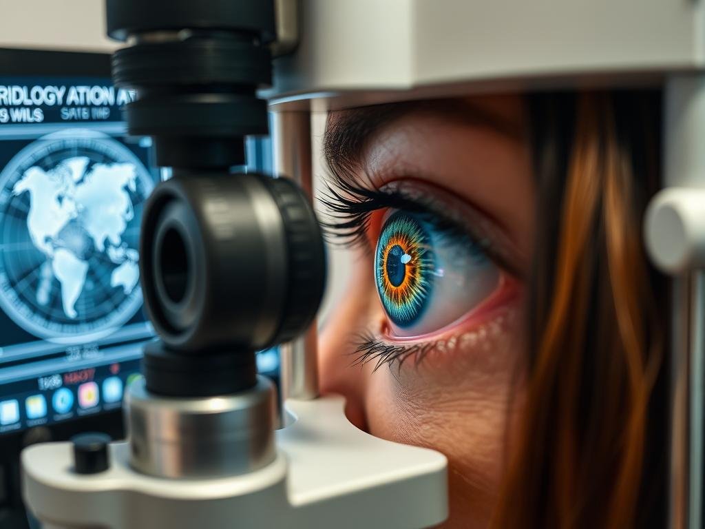 Análisis profesional del iris mediante instrumentos especializados siguiendo un mapa iridológico
