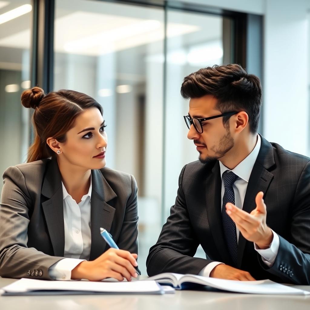 Business professionals analyzing eye cues during a negotiation meeting