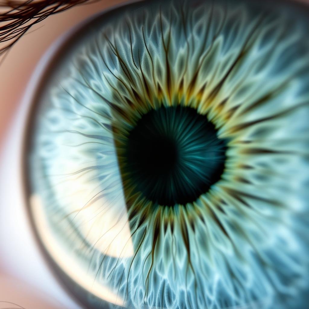 Close-up of a human iris showing detailed patterns an iridologist would analyze