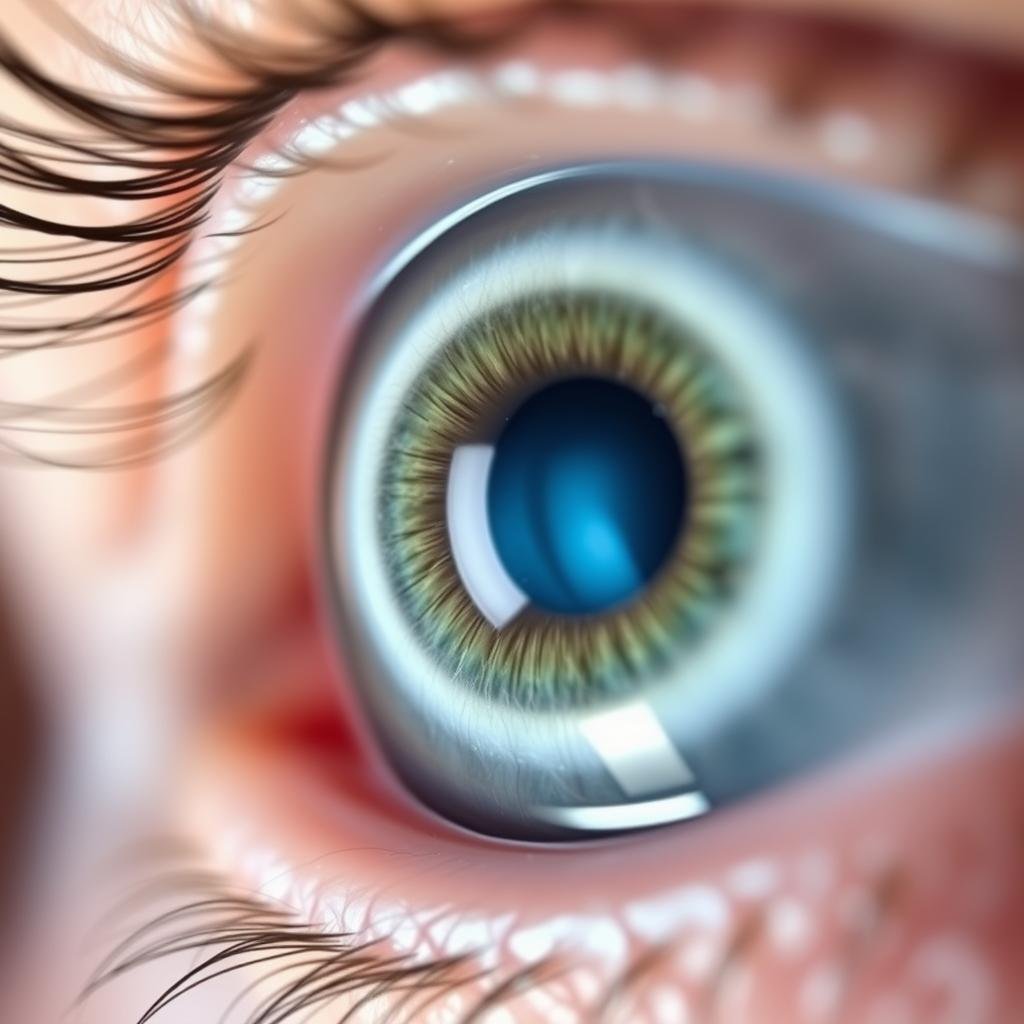 Close-up of an eye showing a clear cholesterol ring for iridology assessment