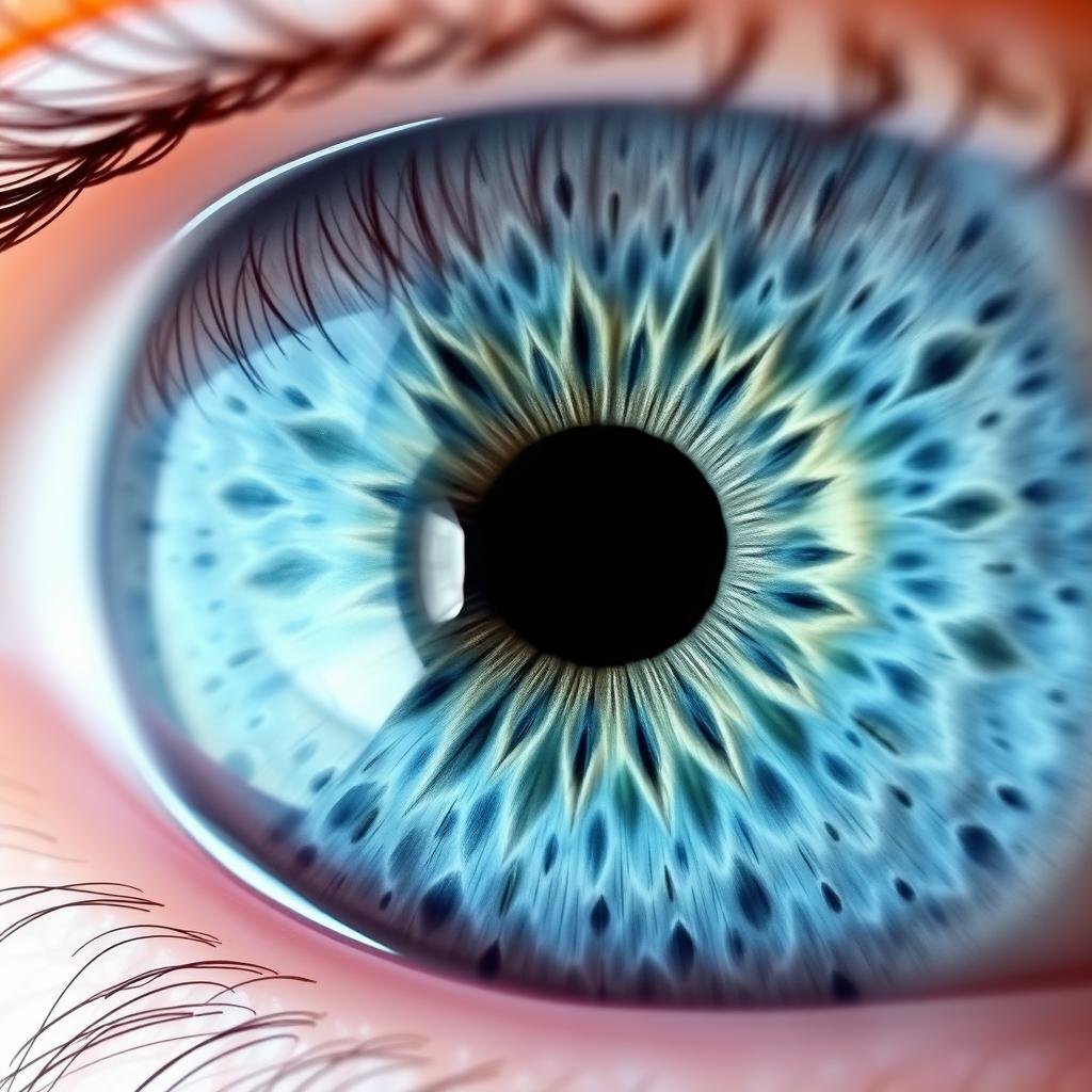 Close-up of blue iris showing specific markings used in iridology analysis