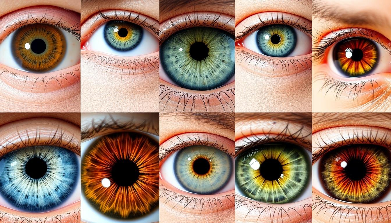 Close-up of diverse human eyes showing different iris colors and patterns relevant to irisology Close-up of diverse human eyes showing different iris colors and patterns relevant to irisology