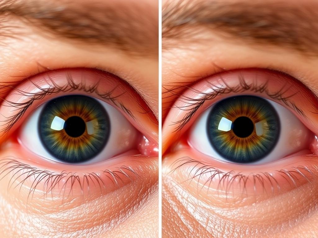 Close-up of eyes showing different states of pupil dilation with explanations Close-up of eyes showing different states of pupil dilation with explanations