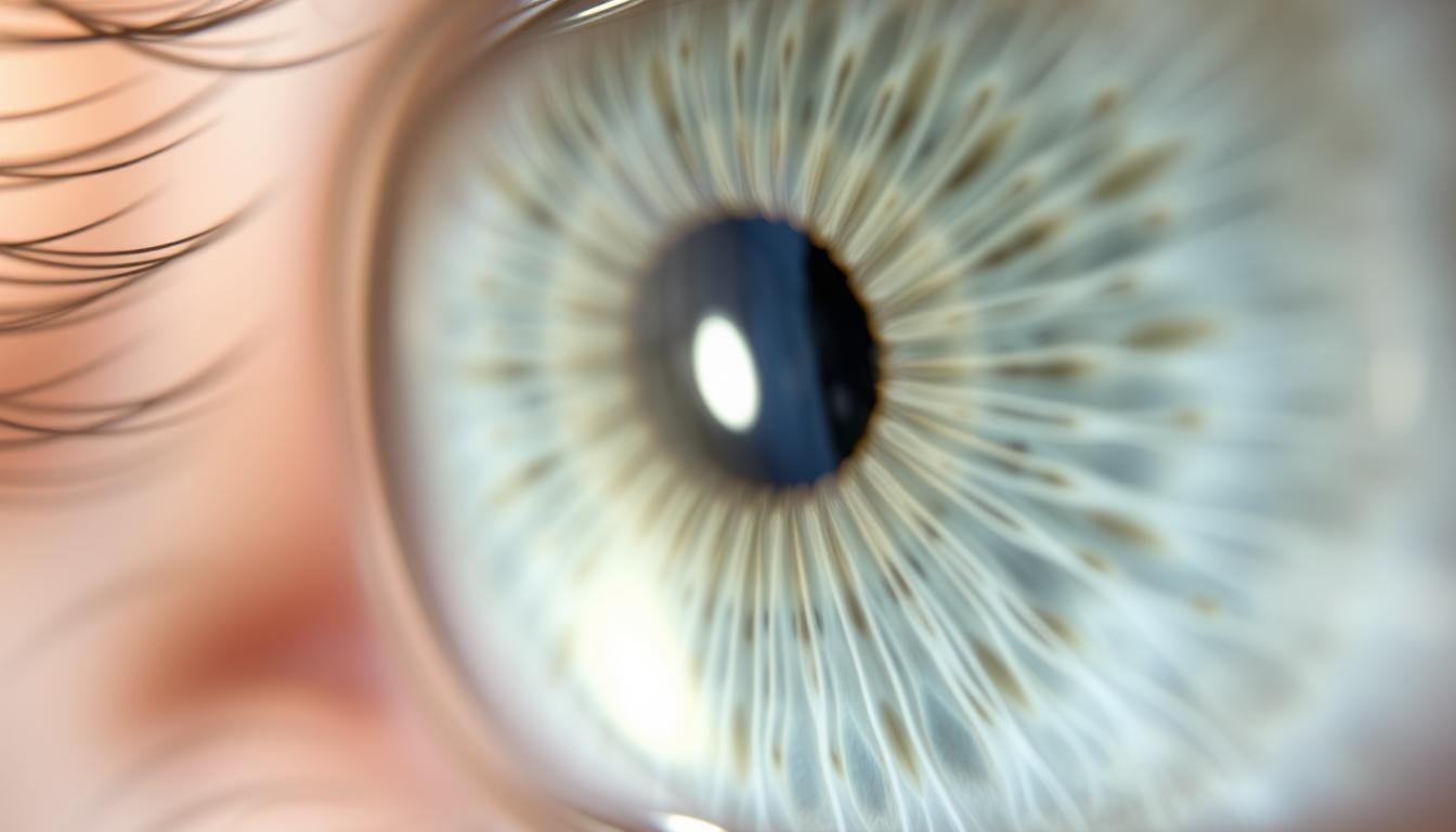 Close-up of healthy iris with minimal stress rings after implementing holistic management strategies