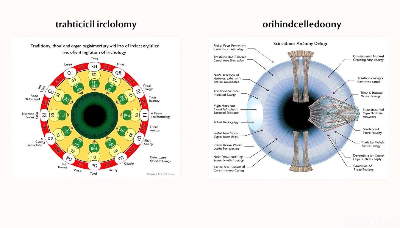 Comparison between traditional iridology beliefs and modern scientific understanding of the iris