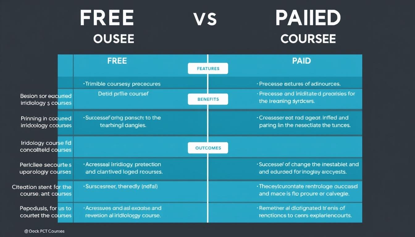 Comparison chart showing differences between free and paid iridology courses online