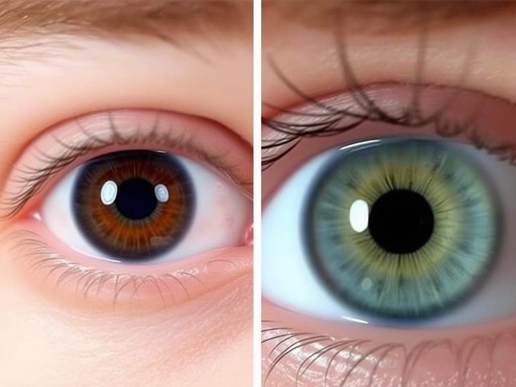 Comparison of normal iris versus heterochromia (different colored irises medical term) Comparison of normal iris versus heterochromia (different colored irises medical term)