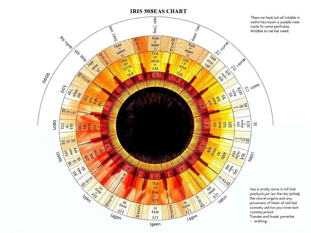 Detailed iridology chart showing how different iris zones correspond to body systems