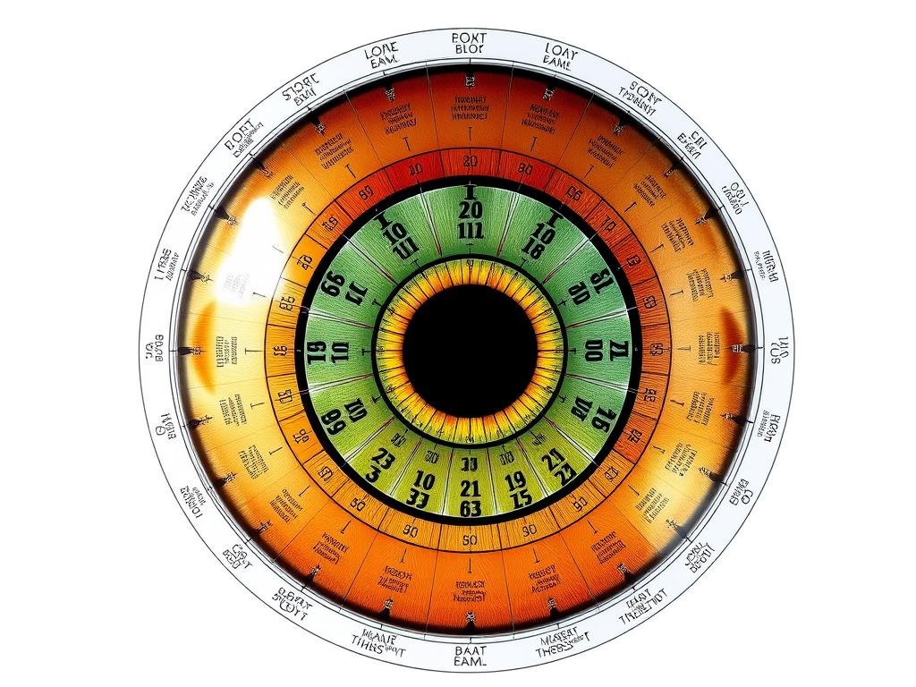Detailed iridology eye chart right eye showing the clock-position mapping system with labeled organ zones