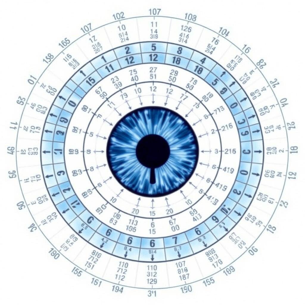 Detailed iridology left eye chart with numbered zones and corresponding organ systems