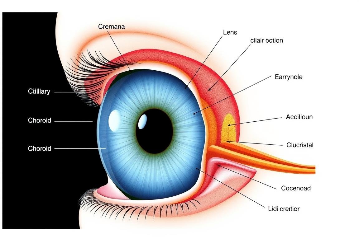 Diagram showing the iris medical term in relation to other eye structures